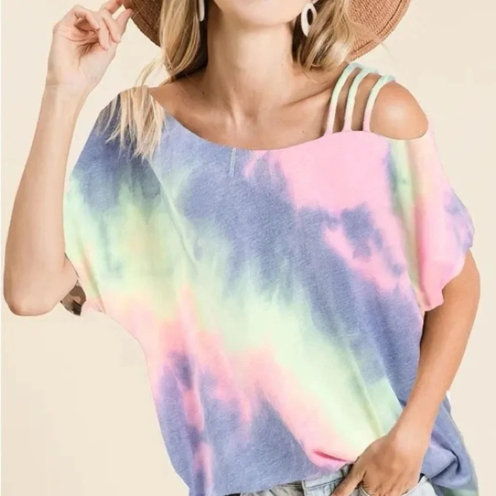 BiBi Tie Dye French Terry Strapped One Shoulder Top